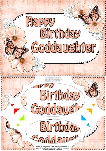 A5 Happy Birthday GODDAUGHTER Butterflies &amp; Flowers Scallop Corners and ...