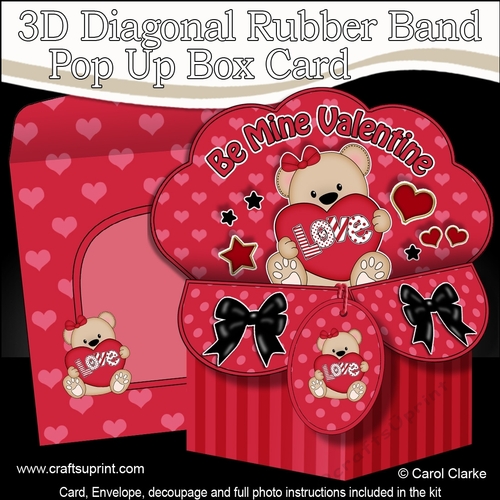 3D Diagonal Rubber Band Pop Up Box Card Kit - Cute Teddy Bear has a ...