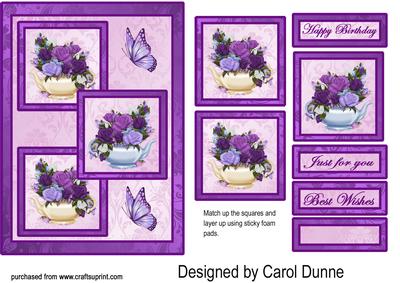 Three Squares - Teapots Full of Roses - CUP408856_173 | Craftsuprint