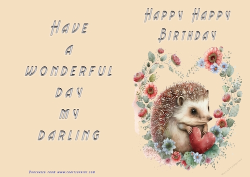 No Cut Just Print Birthday Card - Happy Happy Birthday Cute Hedgehog ...