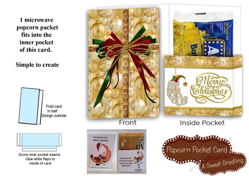 Printable Golden Gift Wrapped Christmas Popcorn Card For Microwave ...