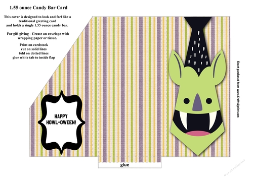 Werewolf Simple Card Printable Werewolf Tie Pocket Card for 1.55 ounce Candy Bar ...