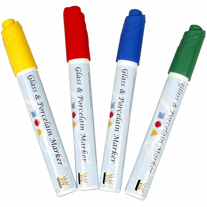 Glass & Porcelain Markers, 5 mm Line, Red, Yellow, Green, Blue, 4 Asstd