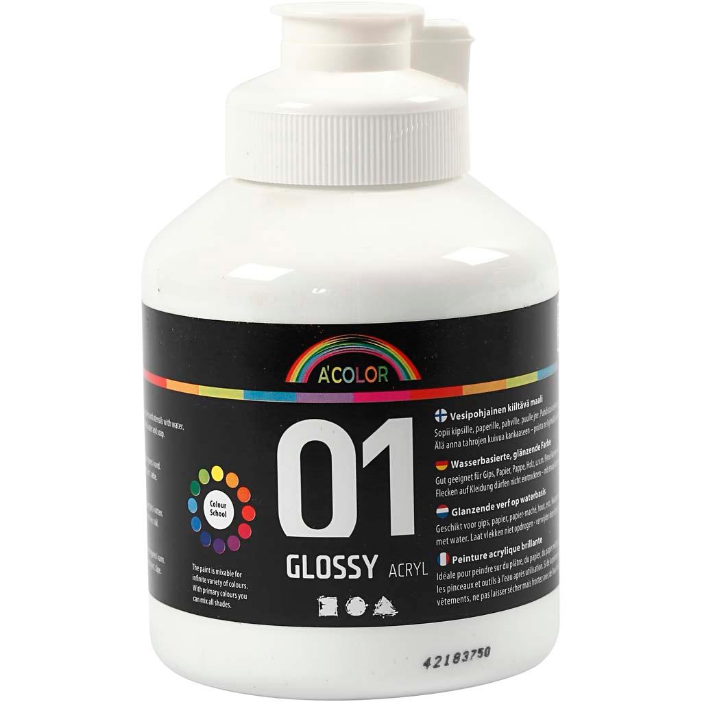 Acolor Glossy Acrylic Paint, White, 01 Glossy, 500 ml CC32002