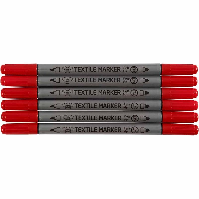 Fabric Markers, Thickness 2,3+3,6 mm Line, Red, 6 pc CC34821
