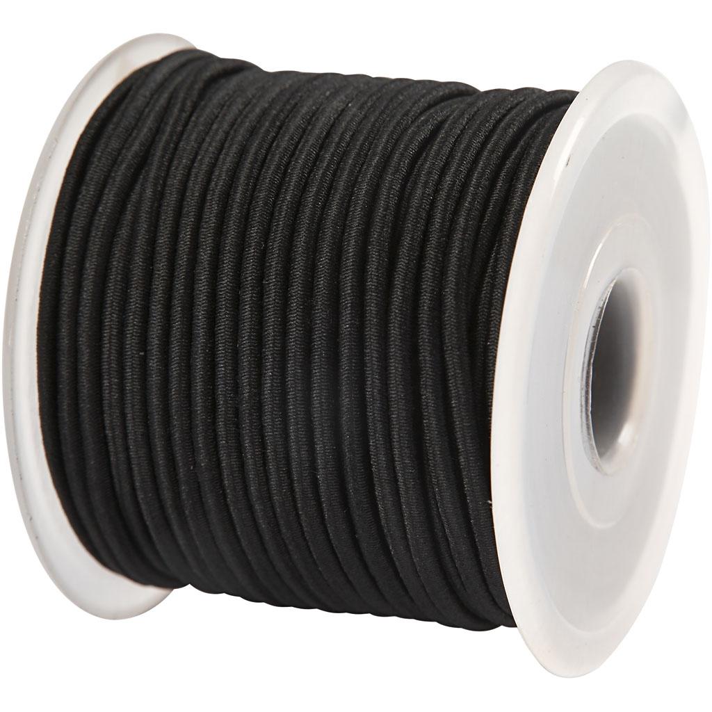 Elastic Cord, Thickness 2 mm, Black, 25 m - CC410370 | Craftsuprint