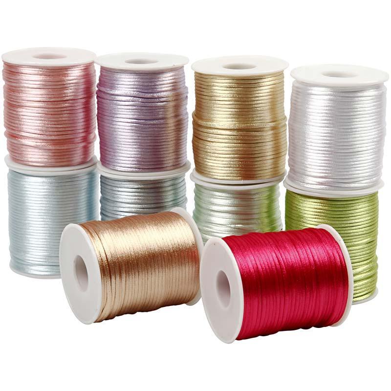 Satin Cord Assortment, 2 mm, Pastel Colours, 10x50 m CC51550