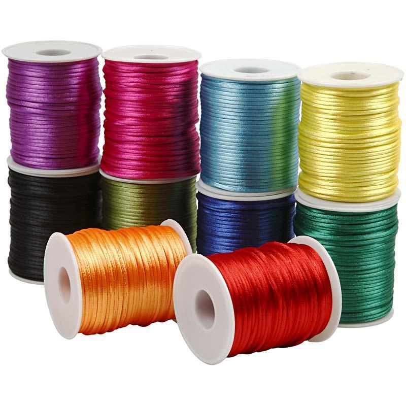 Satin Cord Assortment, D 2 mm, Strong Colours, 10x50 m CC51551