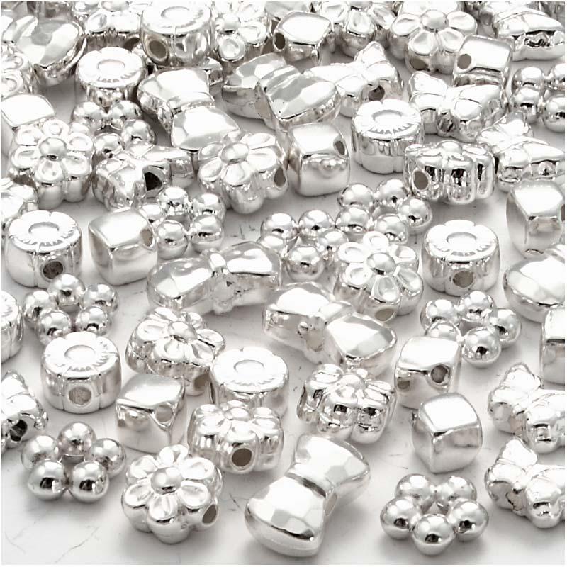 Novelty Shape Plastic Beads, 410 mm, Silverplated, Sp, 200 pc