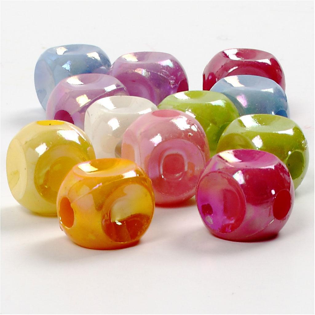 Dice Beads, 10x10 mm, Asstd Colors, 400 Gr, 700 ml CC69701 Craftsuprint