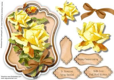 Beautiful Yellow Roses on a Ornate Tag - CUP583836_1398 | Craftsuprint