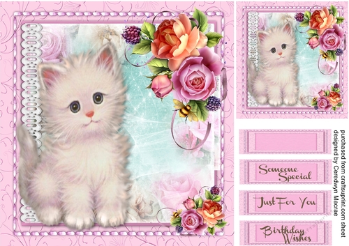 Beautiful Kitty with Roses - CUP801657_1398 | Craftsuprint