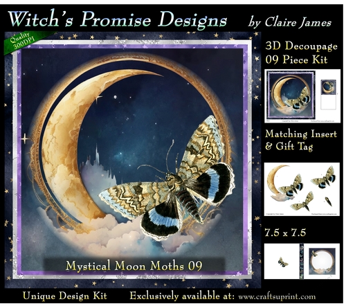 Mystical Moon Moths 9 - 3D Decoupage kit + Insert & Gift Tag ...