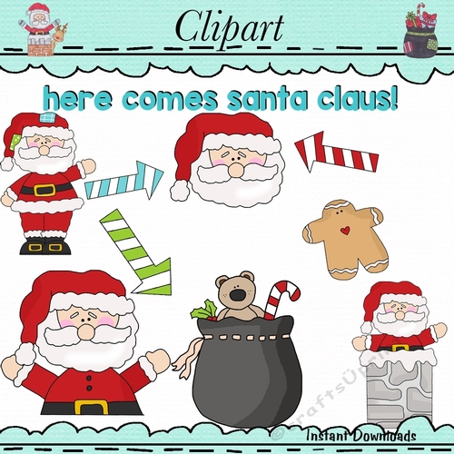 Here Comes Santa Claus Clip Art with Lineart - CUP930929_43589 ...