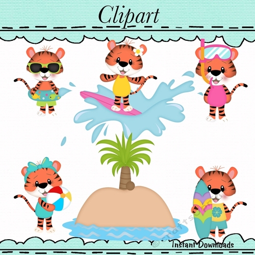 Beach Tigers Clip Art Summer Fun CUP982301_43589 Craftsuprint