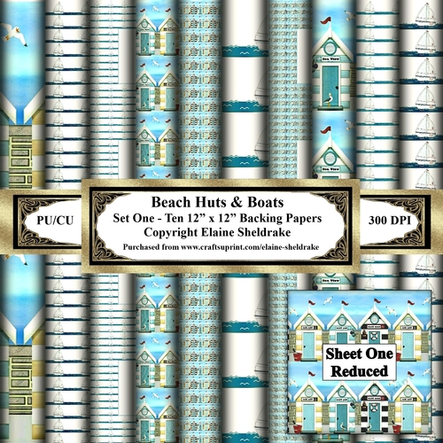 Beach Huts & Boats - Set One - Ten 12 x 12 Printable Backing Paper Set ...
