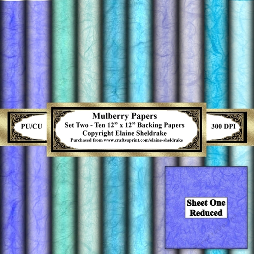Shades Of Blue Mulberry Paper Set Two Ten 12 x 12 Printable Backing
