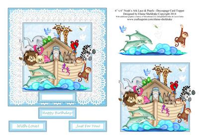 6" x 6" Noah's Ark Lace &amp; Pearls with Decoupage Card Topper - CUP565773 ...
