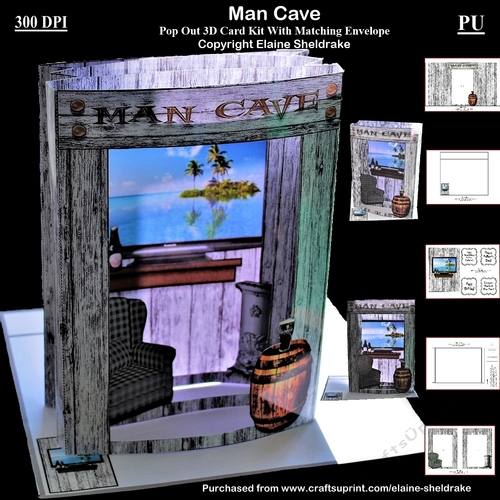 Man Cave 3D Pop Out Concertina Box Card Kit With Matching Envelope