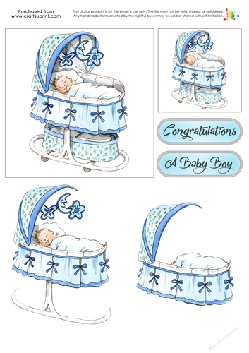New Baby Decoupage - Baby Bassinet - Blue - CUP764955_77229 | Craftsuprint