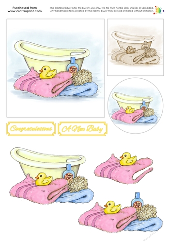 New Baby Decoupage - Baby Bath - CUP765089_77229 | Craftsuprint