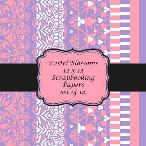 Pastel Blossoms Set of 12 x 12 Floral Patterned Scrapbooking Backing