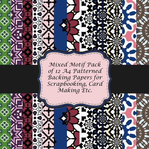 A4 Mixed Motif 12 Patterned Paper Set Floral, Geometric etc Backing