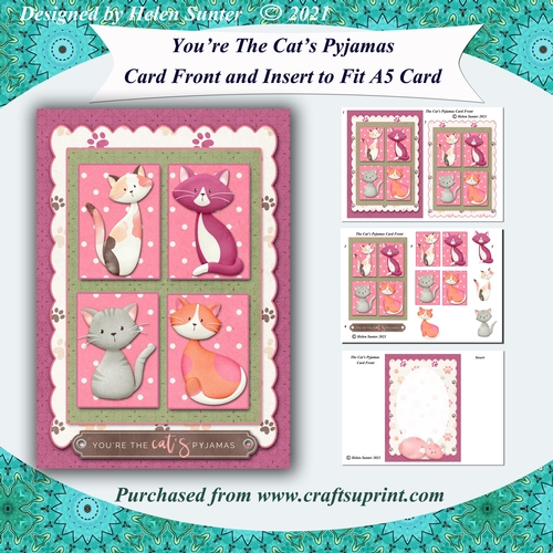 You Are The Cats Pyjamas Card Front & Insert to fit A5 Card ...