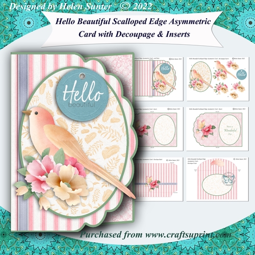 Hello Beautiful Scalloped Edge Asymmetric Decoupage Card & Envelope ...