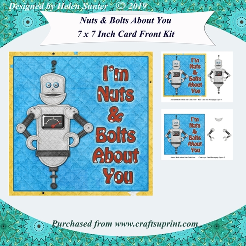 Im Nuts and Bolts About You 7 x 7 Inch Card Front with Decoupage ...
