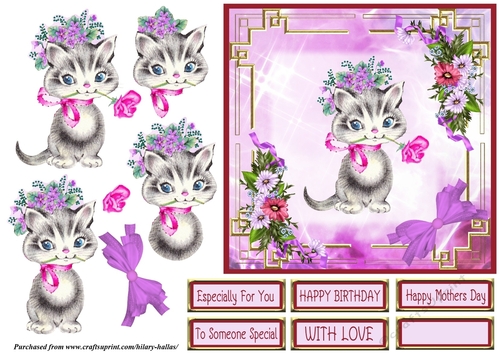 Cute Kitty With Pink Rose - CUP783196_819 | Craftsuprint