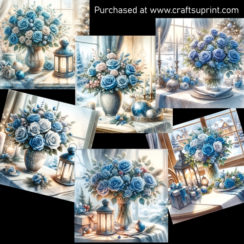 Winter blue roses CARD FRONTS - CUP1266291_123648 | Craftsuprint