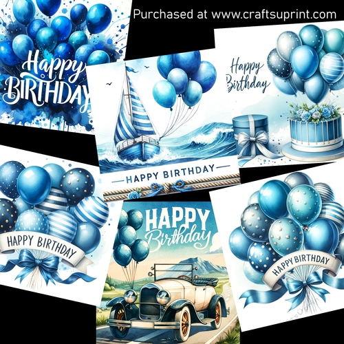 Happy Birthday in blue CARD FRONTS - CUP1287314_123648 | Craftsuprint