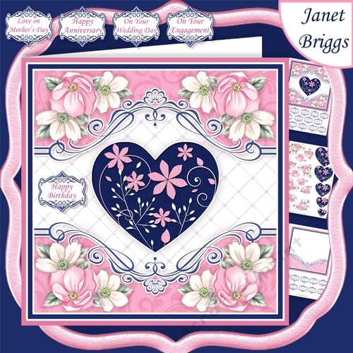 PINK & NAVY FLORAL HEART 7.5 Decoupage Card Kit CUP1033059_68
