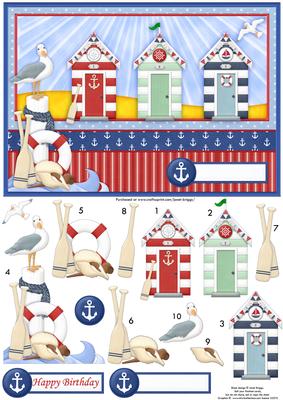 Beach Huts at the Coast Card Front & Decoupage - CUP457432_68 ...