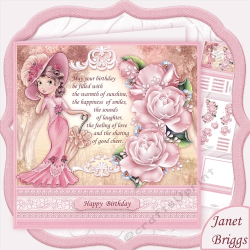 ELEGANT LADY IN PINK & Birthday Verse Decoupage Mini Kit CUP714080_68 Craftsuprint