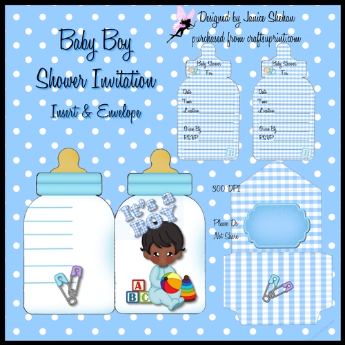 BABY BOY SHOWER INVITATION, ENVELOPE AND INSERT CUP720387_2049