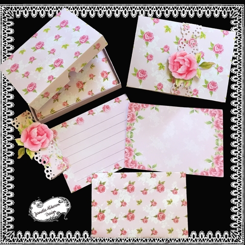 Pink Roses and Lace Stationery Set - CUP924522_63795 | Craftsuprint