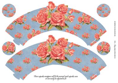 Old Roses Wrapperz Vintage Roses on Blue Cupcake Wrappers - CUP523368_1298 | Craftsuprint