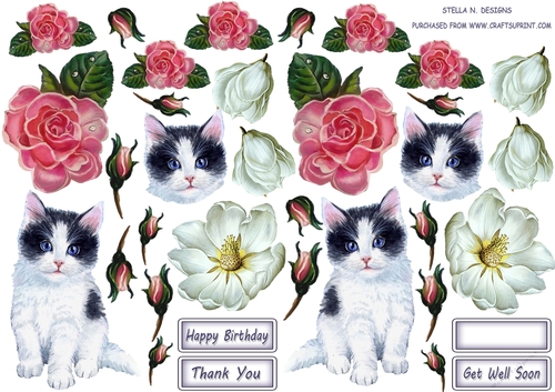 KITTEN AND ROSES DECOUPAGE - CUP1045216_102747 | Craftsuprint