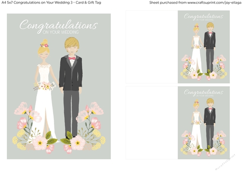 5x7 Illustrated Blonde Haired Couple Congratulations on Wedding ...