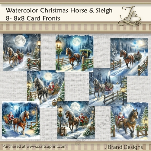 Watercolor Christmas Horse and Sleigh - CUP1318153_95270 | Craftsuprint