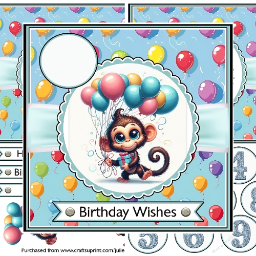 Monkey with balloons decoupage card with ages 1-9 - CUP1390826_2745 ...