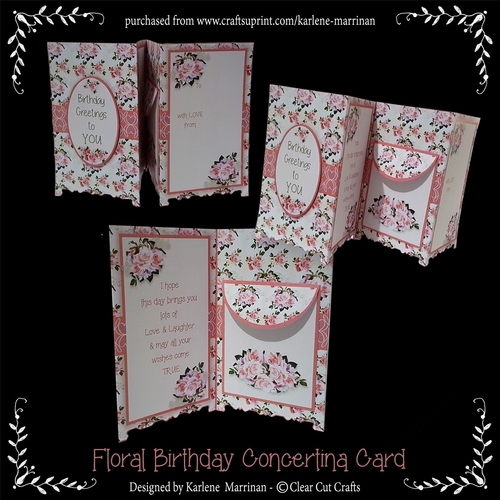Pretty Floral Concertina Card with Pocket CUP783845_40431 Craftsuprint