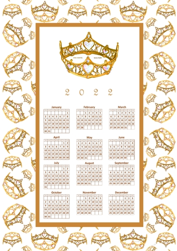 2022 Calendar Queen Of Hearts Gold Crown Tiara Pattern Border Art Printable Sheet - Cup1027538_2305 | Craftsuprint