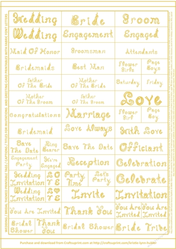 51 Wedding Party Themed Tags Captions Gold Fabric Font For Invitations ...