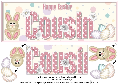 Pink Happy Easter - Cousin - Large DL 3D Decoupage Card - CUP1369774 ...