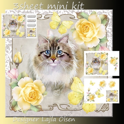 Cat with yellow roses and butterflies CUP721430_2328 Craftsuprint
