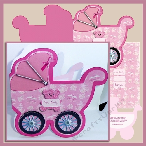 Baby Girl pram shaped card CUP948917_22241 Craftsuprint