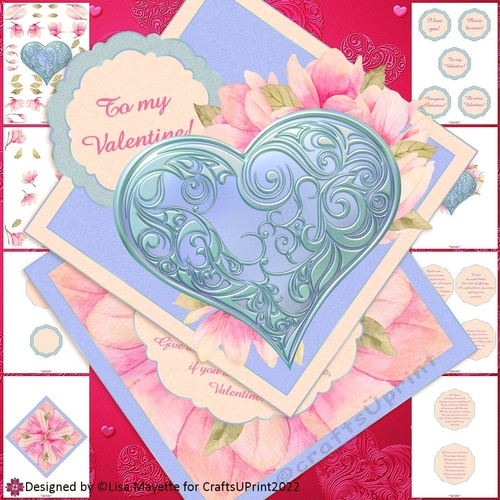Engraved Heart & Magnolias Valentine Card Making Kit CUP1187760_2195